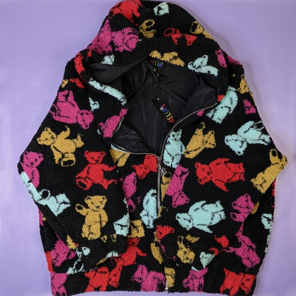 RARE 🔥 NWT Dolls Kill Teddy Bear Oversized Sherpa Zip Up Hoodie Jacket